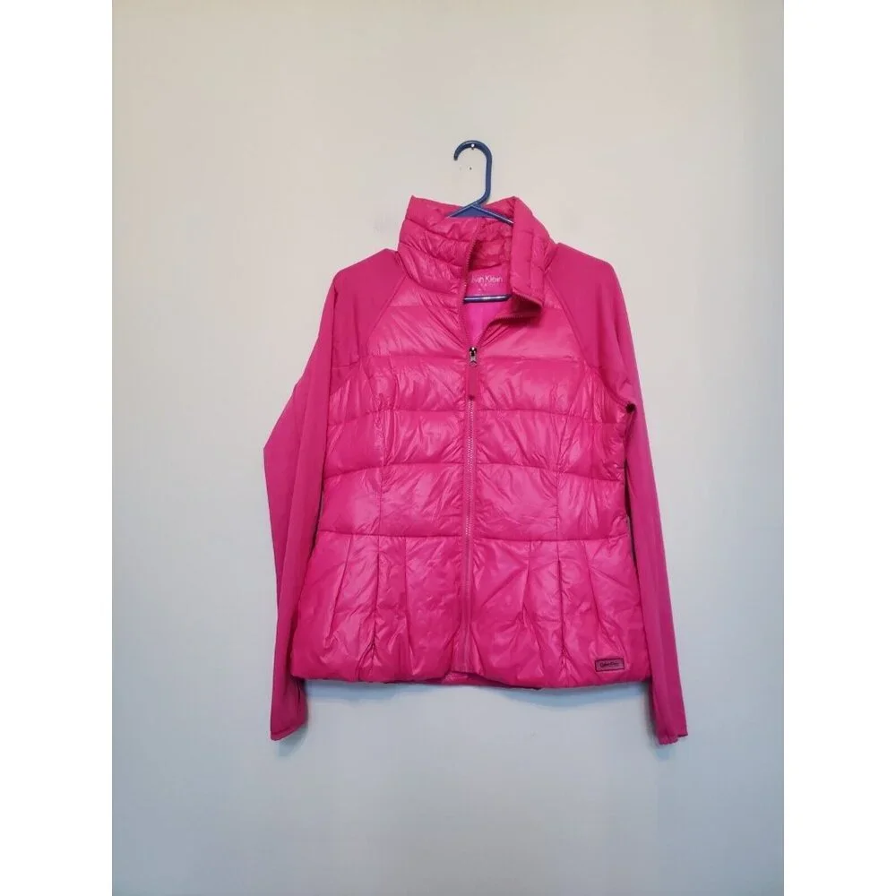 Calvin Klein Womens M Performance Puffer Jacket Hot Pink Full Zip Activewear - Picture 1 of 6